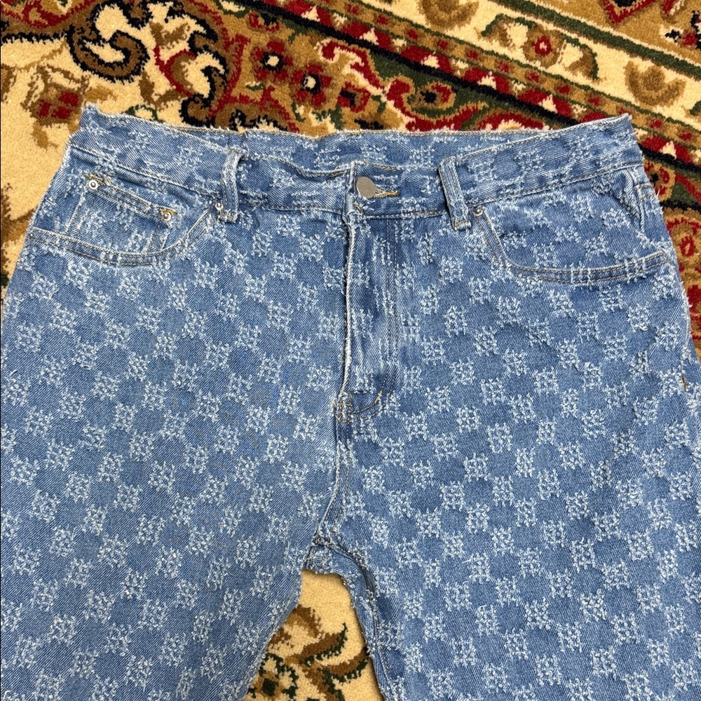 MNML Blue Patterned Straight Jeans